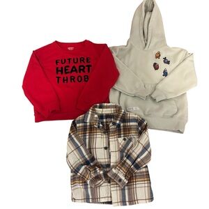 Kids Red Sweatshirt, Beige Hoodie, and Plaid Shirt Set